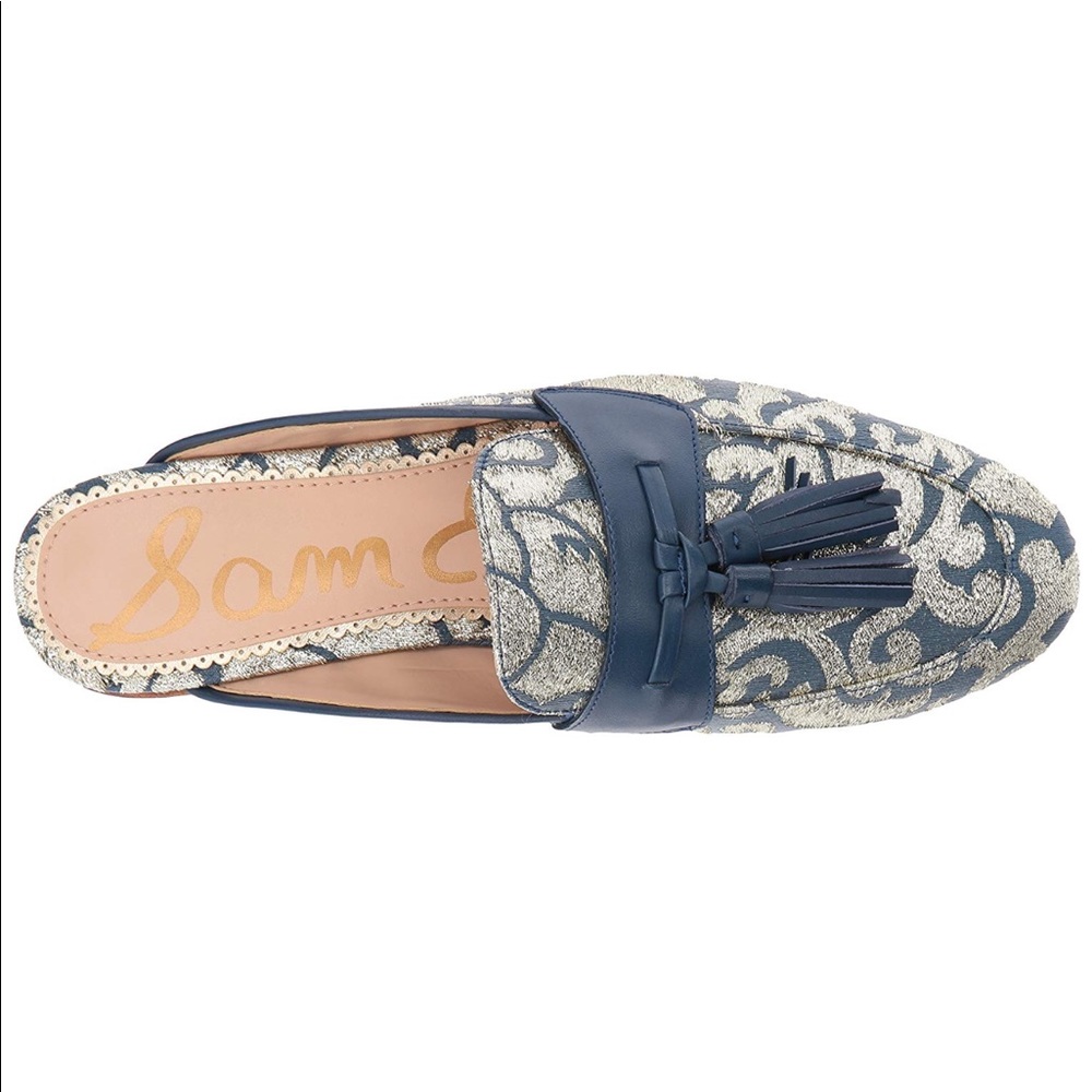 Sam Edelman | Jacquard Gold and Blue Paris Mules - Picture 7 of 8